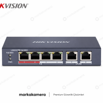 Hikvision 4 Port PoE Switch - 250 Metre Menzil ve 2 Uplink Portu ile Kesintisiz İletişim (DS-3E0106P-E/M)